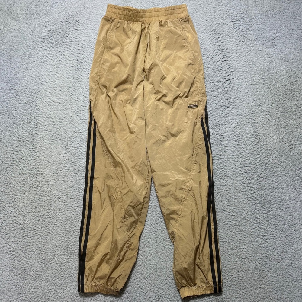 Adidas Originals Snap Track Pants Tan Black 3 Stripe Mens 34 NWT GN4274